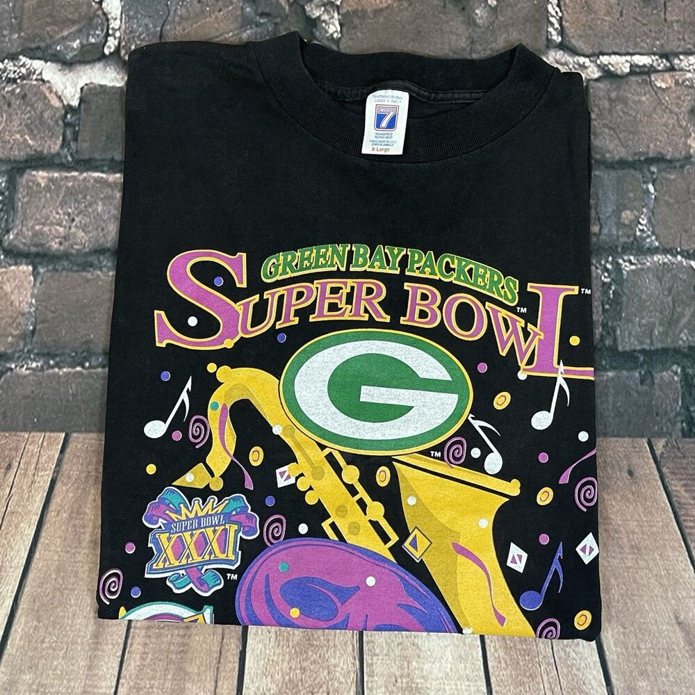 Vintage 1997 Green Bay Packers Super Bowl XXXI Champions NFL Black T-Shirt Sz XL - Picture 2 of 7